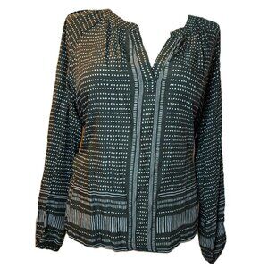 Sandwich Green White Dot Stripe Blouse Size 12 Lightweight Long Sleeve V-Neck